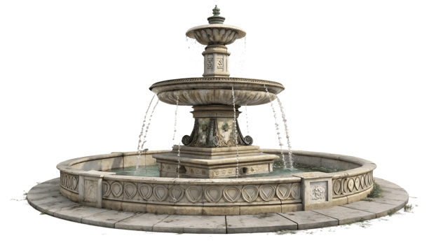 Elegantly designed fountain with flowing water png