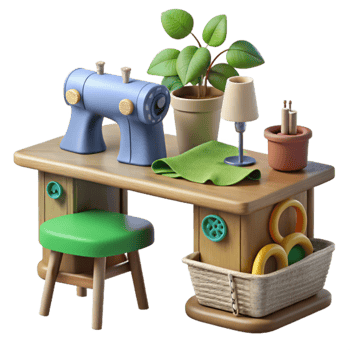 extraordinary minimalist Sewing Table with Accessories A Cozy Craft Space 4K png