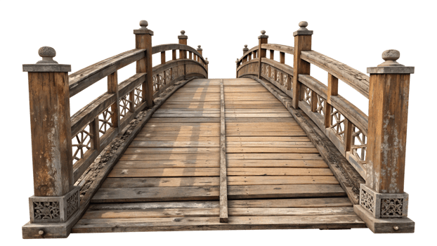 Wooden bridge in a serene landscape at midday png