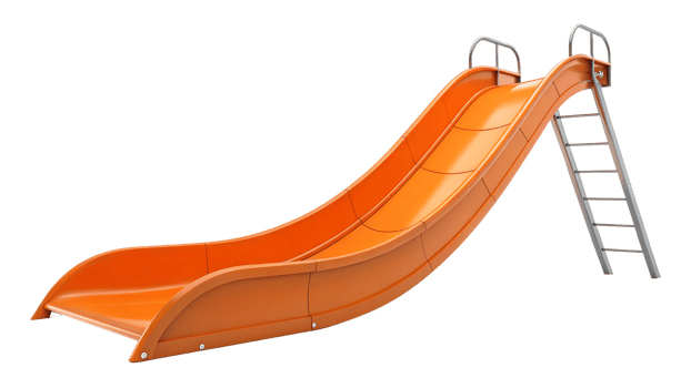Bright orange playground slide with metal ladder png