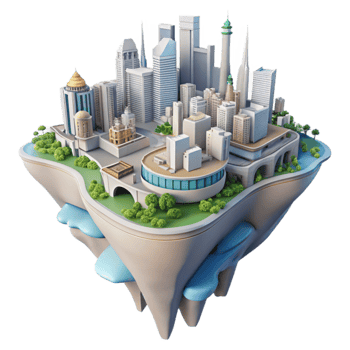 vibrant artistic Floating City Urban Landscape Design Concept genuine png