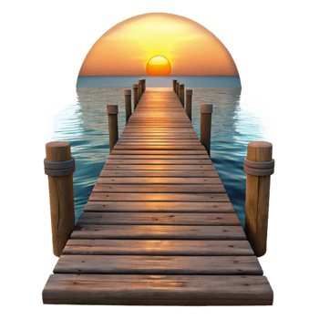 Sunset Pier Ocean View, Wooden Dock, Calm Water, Golden Hour png