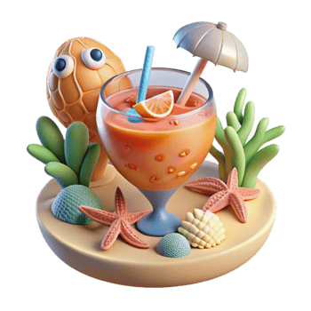 Summer Beach Cocktail Tropical Drink 3D Render png