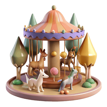 magnificent traditional Whimsical Animal Carousel in a Pastel Forest professional png