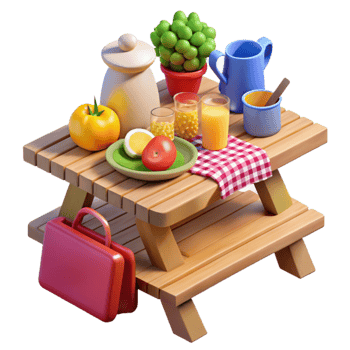 wonderful artistic Picnic Table with Summer Fruits, Drinks Lunchbox authentic png