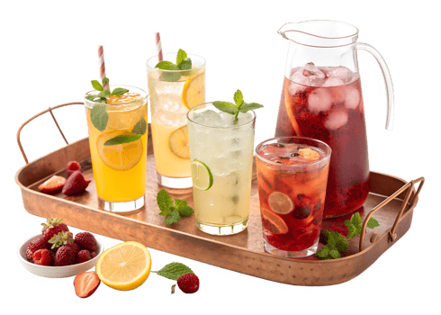 Refreshing summer drinks served on a tray png