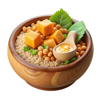 elegant rustic Couscous Bowl with Soybeans, Cubes, and Sauce original png