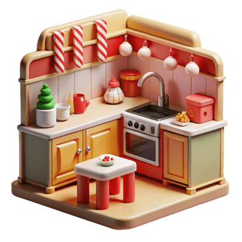 dramatic abstract Cute Cartoon Kitchen Festive 3D Render 4K png