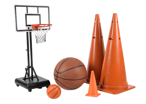 Basketball equipment and cones displayed together png