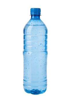 Clear bottled water with blue cap in bright light png