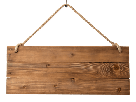 Wooden sign hanging with rope in natural setting png