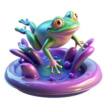 Vibrant Frog in Purple Pool 3D Render png