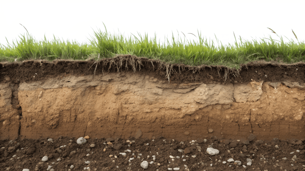 Detailed view of soil layers under grass png
