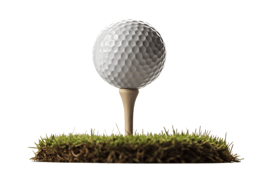 Golf ball on tee in natural grass setting png