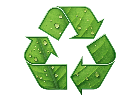 Leafy green recycling symbol with droplets png