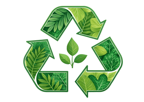 Green recycling symbol made of various leaves png