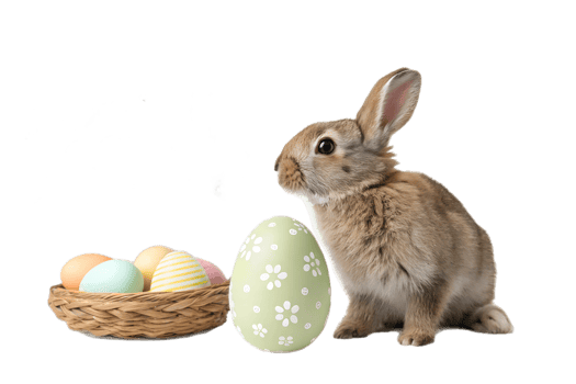Spring bunny with colorful eggs png