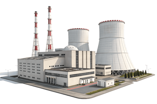 Power plant with cooling towers in industrial area png