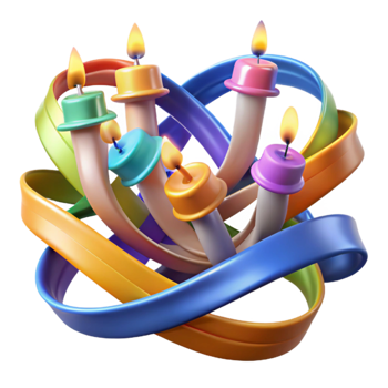 Colorful Candles Festive Ribbons Birthday Celebration png