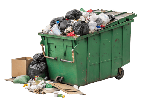 Overflowing green dumpster of waste png