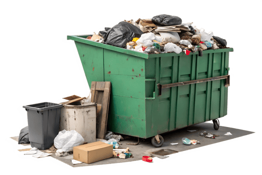 Overflowing dumpster in urban setting png
