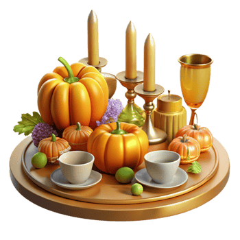 wonderful traditional Autumnal Table Setting with Pumpkins and Candles genuine png