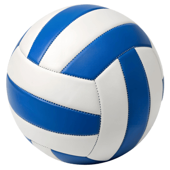 Blue and white volleyball ready for play on court png