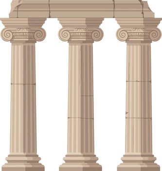 Ancient Greek columns showcasing detailed craftsmanship in a minimal flat design style, representing classic architecture in illustration vector