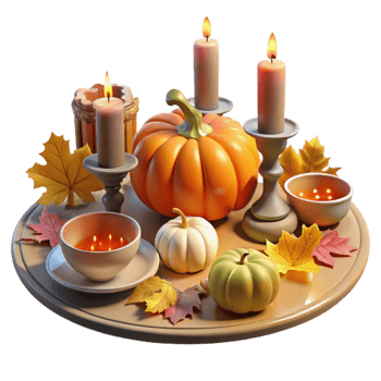 impressive classic Autumn Harvest Candles, Pumpkins Fall Leaves detailed png