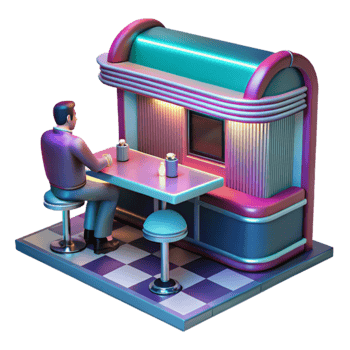 Retro Diner Counter 3D Render of a Vintage Cafe png