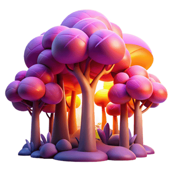 stunning traditional Enchanted Forest Colorful 3D Cartoon Trees high quality png