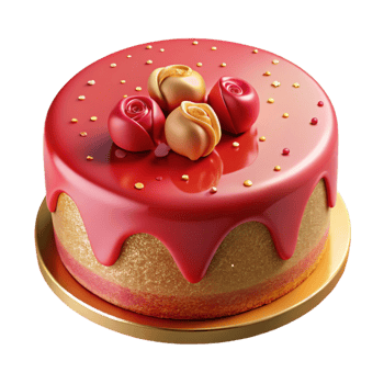 serene creative Red Velvet Cake with Gold Rose Decoration genuine png