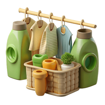 wonderful abstract Laundry Day Clothesline, Basket, and Cleaning Supplies professional png