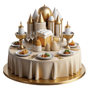 serene rustic Elegant Golden Table Setting with Festive Food 4K png