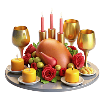 Festive Roasted Turkey Dinner Table Setting png