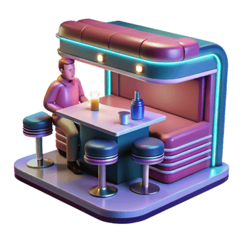 magnificent vintage Retro Diner Booth 3D Render of a Man Alone at a Bar premium png