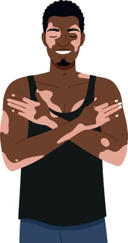 Confident young man with crossed arms wearing a black tank top in a minimal flat illustration style conveying positivity and self-assurance in art vector