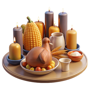 Autumn Harvest Table Setting Candles, Corn, Roasted Bird png