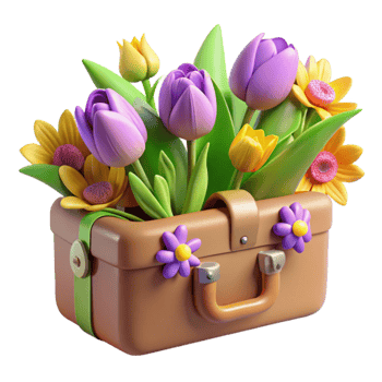 Spring Blooms in a Suitcase A 3D Floral Illustration png