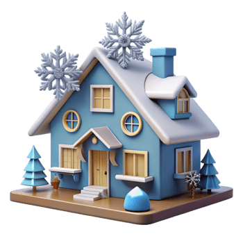 extraordinary minimalist Cozy Winter House 3D Model of Snow Covered Home high resolution png