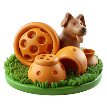 elegant contemporary Playful Pet Paradise 3D Rendered Dog and Orange Toys high quality png