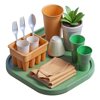 beautiful abstract Eco-Friendly Disposable Tray Set Sustainable Cups, Utensils Plant professional png