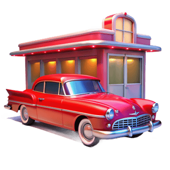 serene minimalist Retro Diner and Classic Car A 1950s Scene authentic png