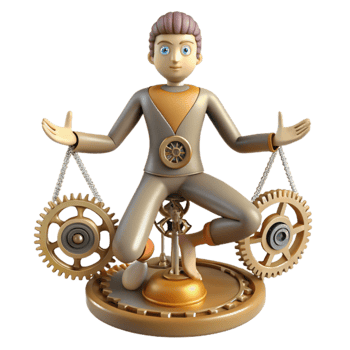Steampunk Figure Balancing Gears 3D Render png