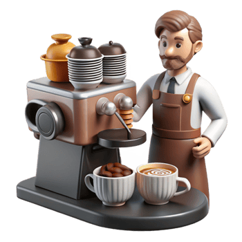 serene creative Coffee Shop Barista Making Latte Art detailed png