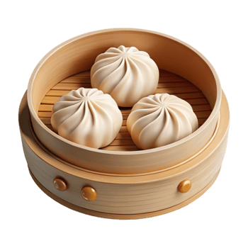 beautiful artistic Steamed Buns in Bamboo Steamer high quality png
