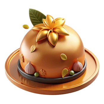 stunning artistic Golden Dome Cake Autumnal Dessert with Flower Decoration high resolution png