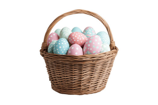 Colorful eggs in a woven basket for celebration png