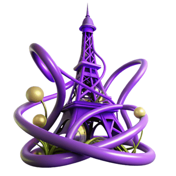 vibrant rustic Purple Eiffel Tower Abstract Art 3D Render authentic png