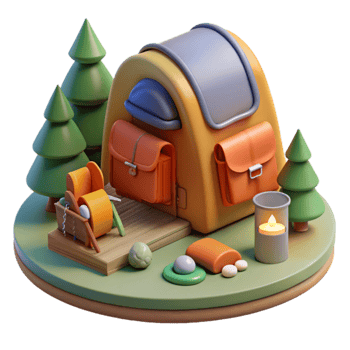 Camping Tent Scene 3D Render of Outdoor Adventure png